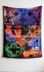Multicolor Neon LV Flannel Throw Blanket 448